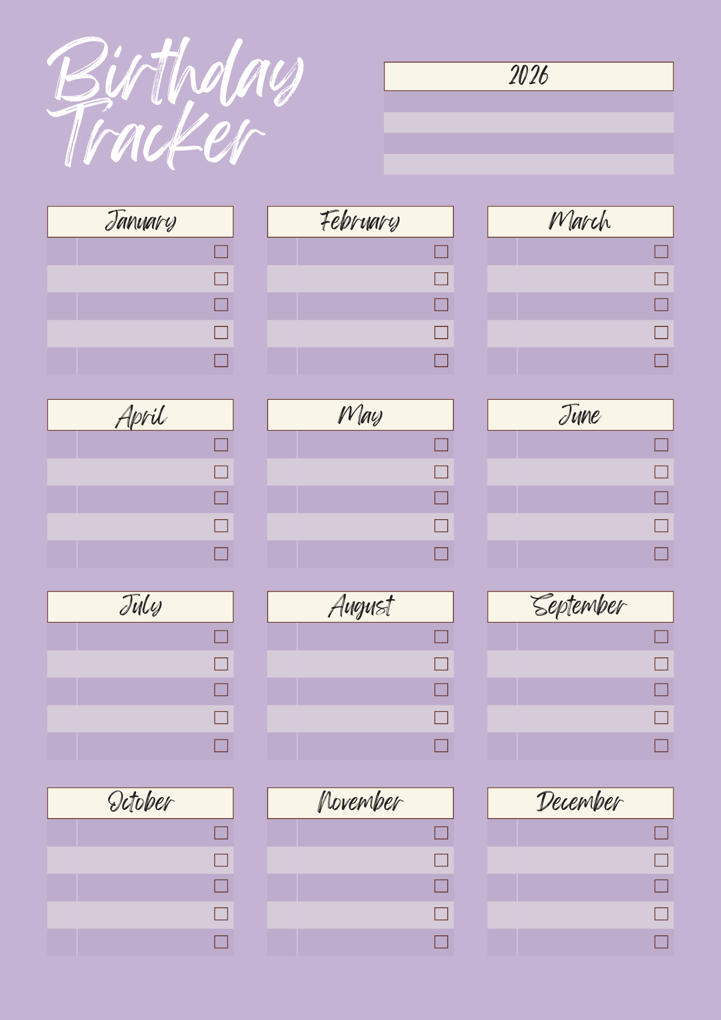 Birthday Tracker Planner