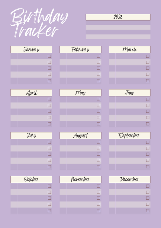 Birthday Tracker Planner