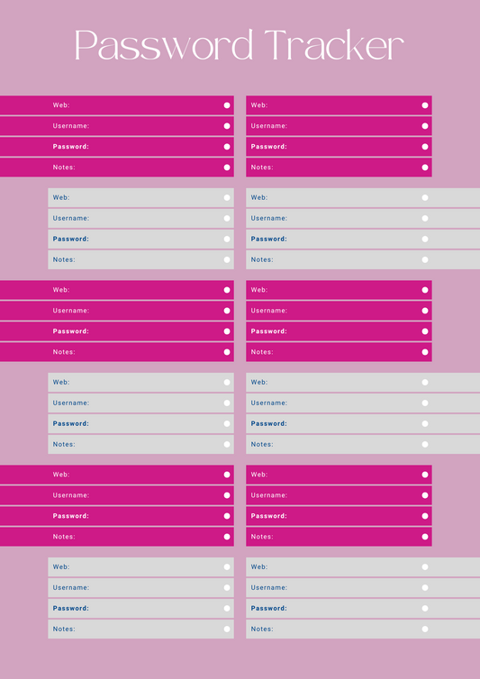 Password Tracker Planner